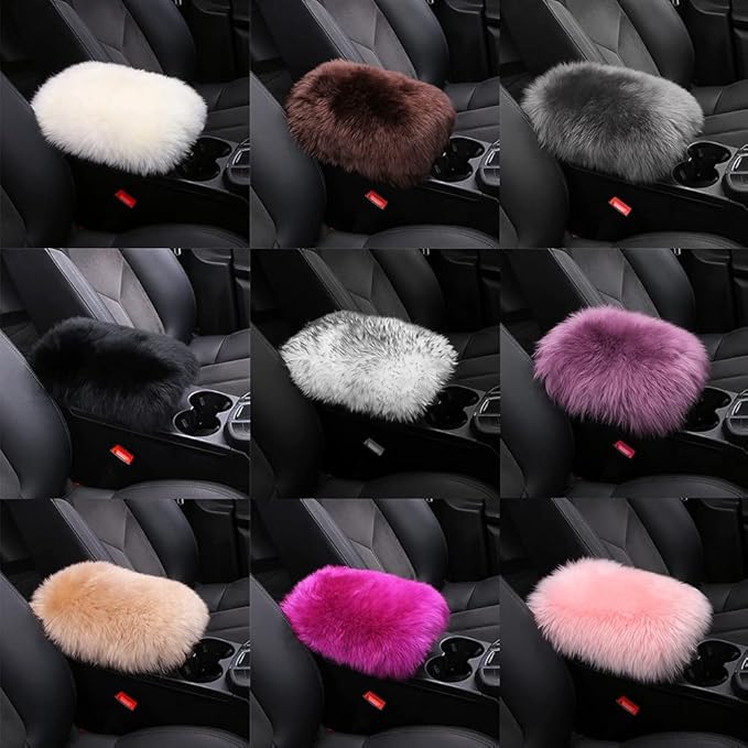 LLB Auto Center Console Cover Pad Universal Fit for SUV/Truck/Car, Genuine Sheepskin Wool Fur Car Armrest Seat Box Cover, Furry Fluffy Auto Armrest Cover Protector (Carbon Gray)