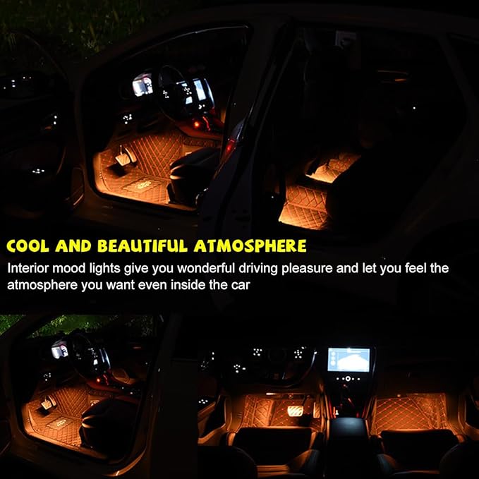 Car LED Strip Light, 24 LEDs RGB Neon Interior Atmosphere Lights, 12V Under Dash Ambient Night Light, Cigarette Lighter Auto Interior Decorative Lamp, Car Accessories (Orange-Yellow)