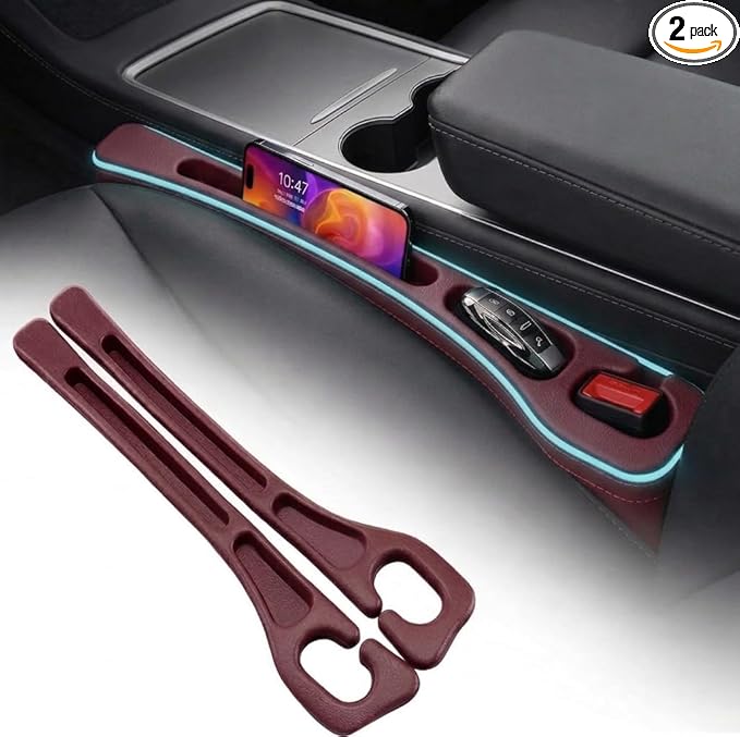 Seat Gap Filler 2 Pack, Car Seat Gap Plug with Storage Slot for Phone & Keys, High-Density Elastic Car Slot Organizer for Most Cars, SUVs, and Trucks - Red