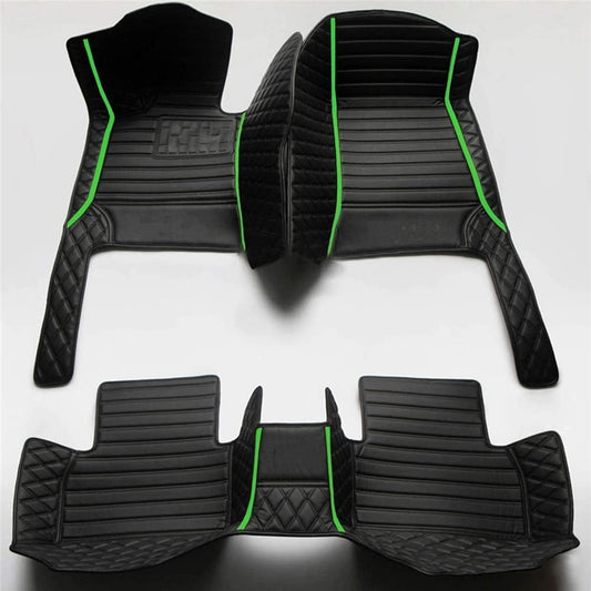 Custom Car Floor Mat Compatible with BMW Mercedes-Benz Toyota Cadillac Lexus Honda Infiniti Nissan Hyundai Kia Audi All Models Cars Sedans SUVs Automotive Mats (Black and Green bar)