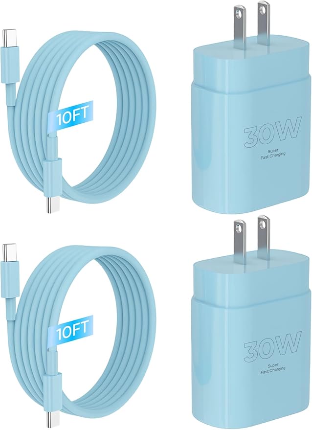 iPhone 16 15 Charger Fast Charging, 30W USB C Charger Block 10FT Cable for iPhone 15 16 Plus Pro Max/iPad Pro/AirPods, PD USBC Power Adapter Wall Plug with Extra Long Type C to C Cord (Blue, 10FT)