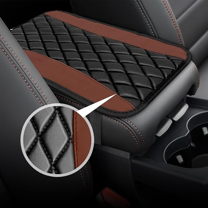Car Center Console Cushion Pad, Arm Rest Covers, 12.6"×7.5" Leather Waterproof Auto Armrest Seat Box Protector, Auto Comfortable Center Console Cover Universal for Most Vehicles (Coffee)