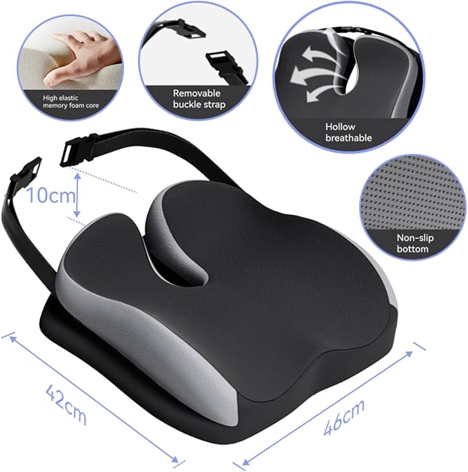 Seat Cushions for Office Chairs Wheelchair Cushion for Long Sitting Back Pain，Memory Foam Seat Car Computer Desk Chair Cushion，Coccyx Cushion for Tailbone Pain Relief Cushion Office Chair Black Blue
