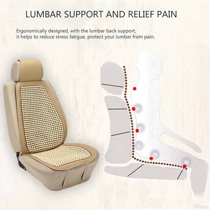 Blueshyhall Cooling Wooden Beaded Car Seat Cover Comfortable Massage Support Cushion for SUV Auto Office Home Seat Chair - Beige 2 Pcs