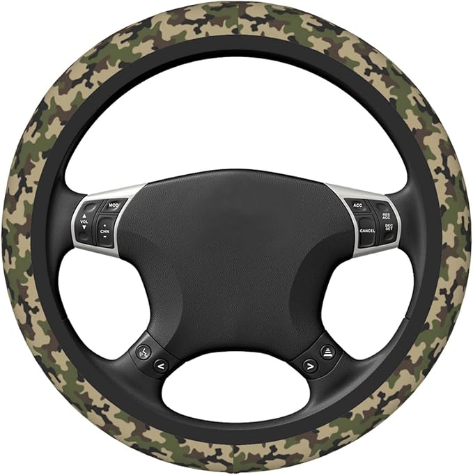 Army Green Camo Auto Car Steering Wheel Cover Universal 15 Inch Neoprene Interior Decor Protection Accessories
