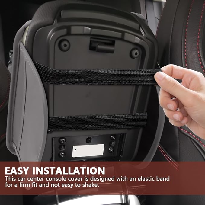 Car Center Console Cover, 12"×7.87" Waterproof Leather Auto Armrest Cover Protector with 2 Pocket, Comfortable Arm Rest Box Cushion Pad, Universal Interior Car Accessories (Gray)
