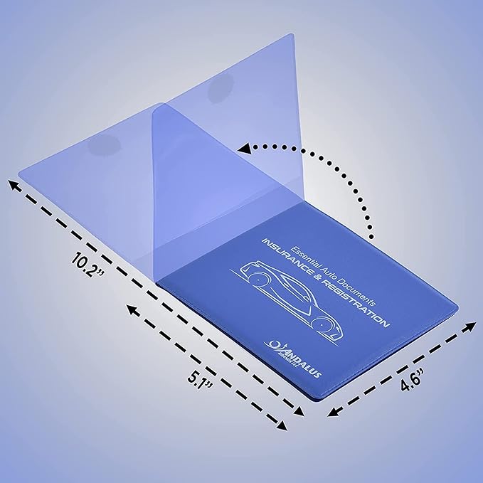 Andalus Auto Registration & Insurance Card Holder Pack of 2, Waterproof Essential Car Registration Holder with Hook & Loop Closure, Perfect for Every Vehicles Glove Boxes (Blue - 5 1/8" x 4 5/8")