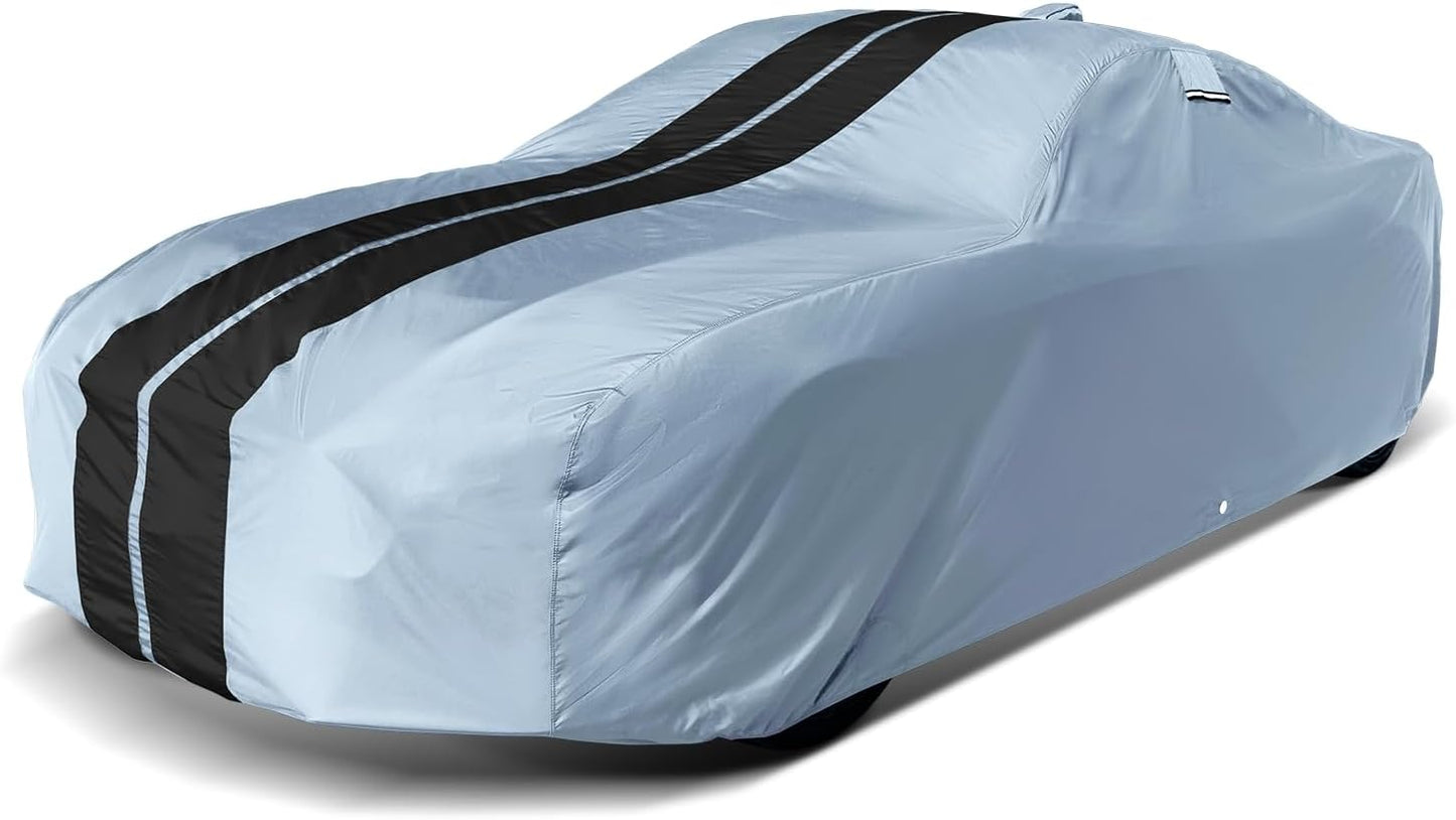 iCarCover Custom Car Cover for Pontiac Bonneville (1971-1976) Waterproof All-Weather Rain Snow UV Sun Protector Full Exterior Indoor Outdoor Car Cover (Stripe - Gray/Black)
