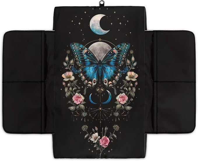 Wanyint Butterfly Flower Moon Black Car Center Console Cover Comfortable Armrest Box Mat Hand Rest Pillow for Car Seat Organizer Arm Rest Cushion Protective Cover Car Interior Decor