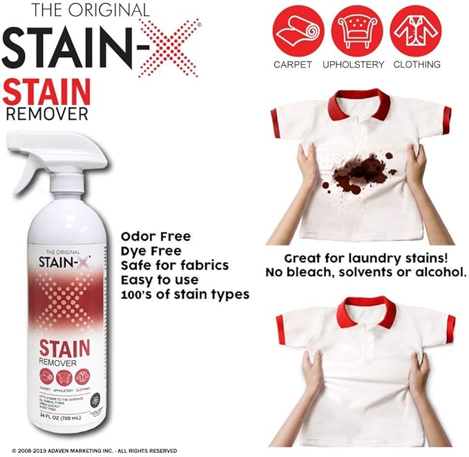 STAIN-X Stain Remover - Multi-Purpose Stain Remover for Carpet, Upholstery and Clothing - 24 Ounce