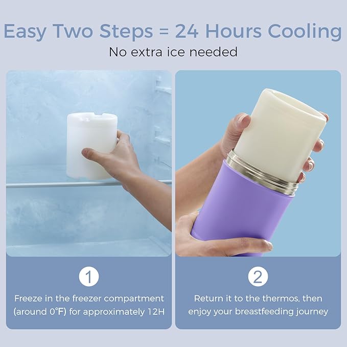 Momcozy 22oz Portable Breast Milk Cooler for Outdoor, Life Saver with 360° Total Cooling for 24 Hours, Larger Capacity Travel Breastmilk Chiller with 2pcs Baby Bottles for Breastmilk Storage, Purple