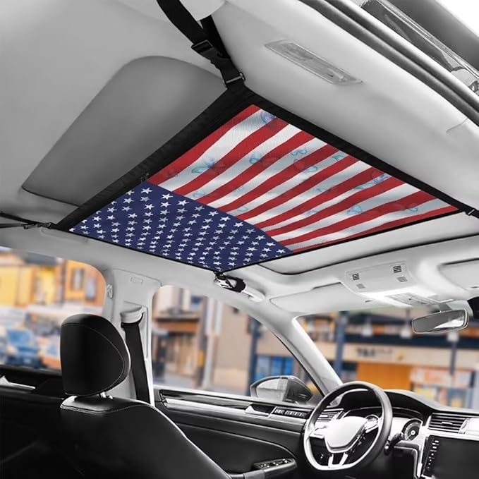 American Butterfly Flag Car Roof Storage Bag Hanging Car Storage Bag Premium Car Seat Organizer Inner Car Accessories Compatible with Most Vehicles
