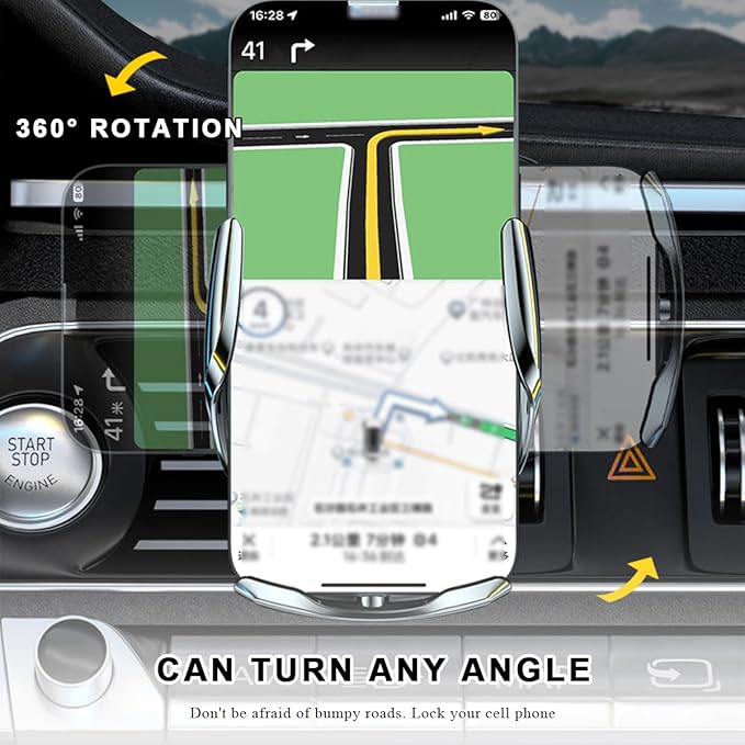 Wireless Car Charger, 15W Fast Charging Air Vent Mount Auto-Clamping Phone Holder, Automotive Electric Induction Charger 360° Rotating Magnetic Vent Mount Bracket for Smartphones (Silver)