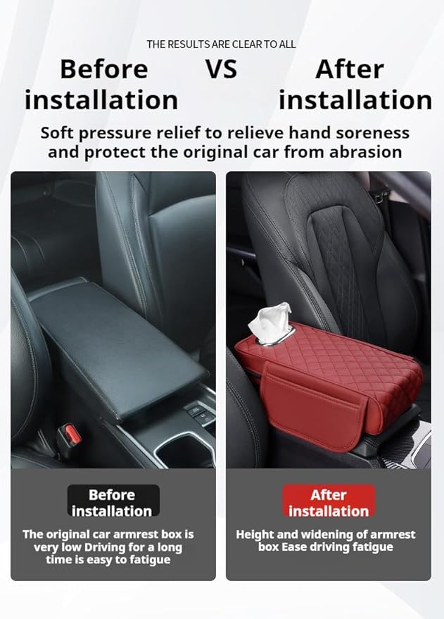 Generic Center Console Cover Arm Rest Cover Cushion Leather Car Armrest Box Pad with Pocket and Tissue Box Auto Armrest Cover for Sedan Vehicle(Grey)