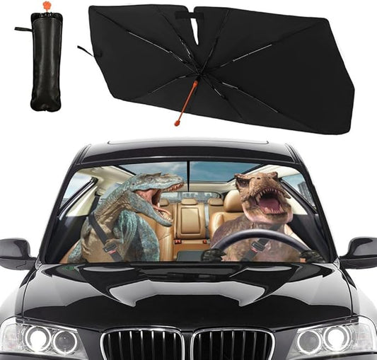 Socira Dinosaur Car Windshield Sunshade Umbrella Foldable Funny Visor Umbrella Sun Shade Cover Sunshade Front Window Cover Dinosaur Car Accessories Blocks Uv Rays (57" X 30")