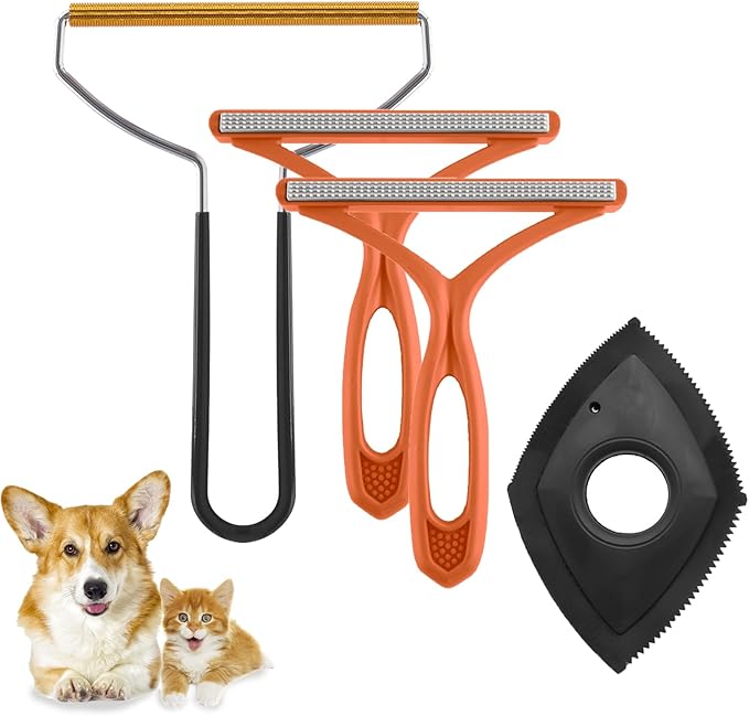 Pet Hair Remover, Reusble 4 Pack Dog Cat Hair Remover, Lint Remover, Portable Pet Hair Removal Tool, Lint Shaver Cleaner Pro, Carpet Scrape for Couch Furniture, Blanket, Clothing, Carpet, Rugs