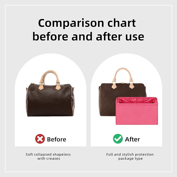 DGAZ Silk Purse Organizer Insert Fits LV Speedy 16/20/25/30/35/40/45 bags，Silky Smooth Bag Organizer，Luxury Handbag & Tote Shaper(Rose lipstick,SP35)