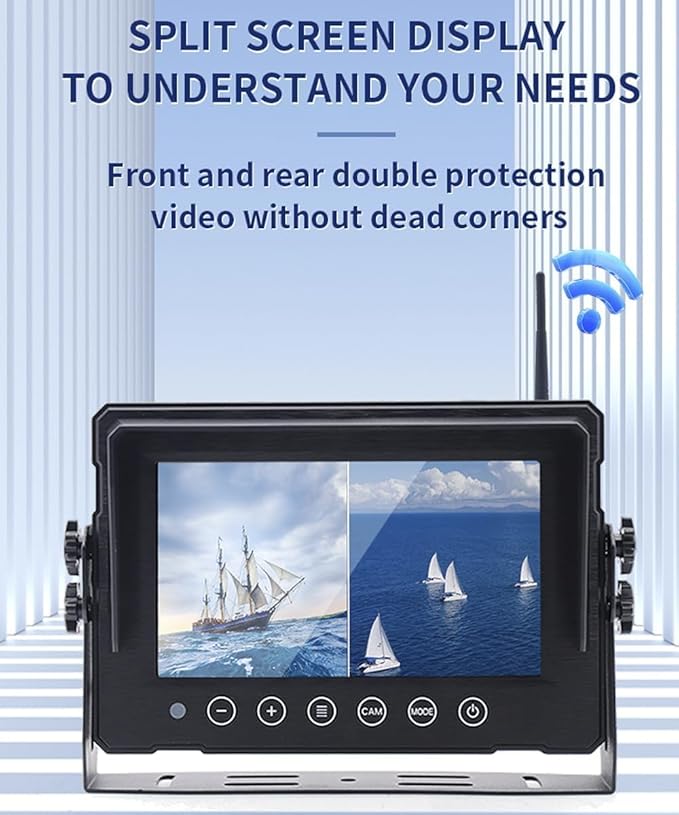 Digital Wireless 7" Monitor Forklift Front View Camera Magnetic 9600mA Battery, 1080P Rear View Camera