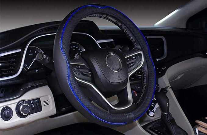 Mayco Bell Large Size Steering Wheel Cover Anti-Slip,Safety,Soft,Breathable,Durable,Full Surround,Comfortable Grip Microfiber Leather (15.5-16 inch, Black Dark Blue)
