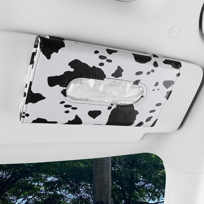 Cow Print Car Accessories for Women, Premium Tissues Box, Tissue Holder for Truck, Universal Napkin Dispenser for SUV, Car Tissue Box with Napkins Refill.