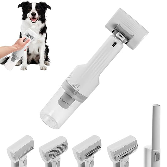 Deshedding Brush with Vacuum Suction, 5-in-1 Pet Hair Removal Tool for Dogs Cats, Cordless Undercoat Rake Removes Loose Hair, 9Kpa Pet Vacuum Cleaner for Furniture Carpet, Washable