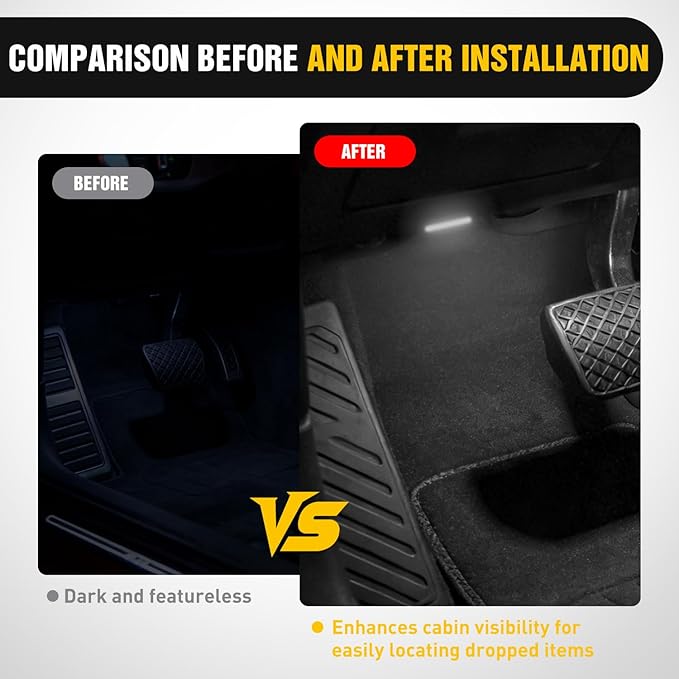 Nilight Wireless Magnetic LED Interior Lights, 2 PCS White USB Rechargeable Universal Mini Sticky Footwell Ambient Atmosphere Reading Lamp with Touch Sensor, Portable Night Lighting for Car Truck