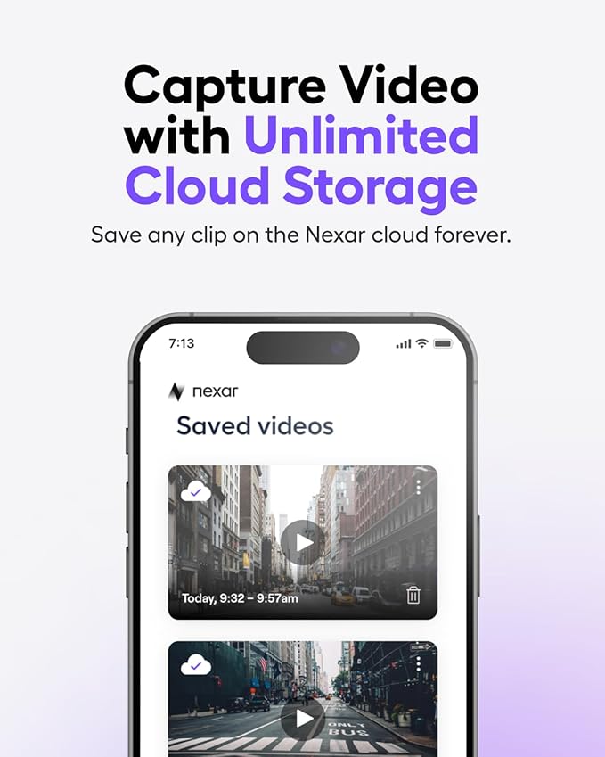 Nexar Pro Dual Dash Cam - 1 Year App Subscription Included - Unlimited Cloud Storage, Drive Recordings, Parking Mode, Night Vision, All Inside The Nexar App - WiFi HD Front Dash Cam (256 GB SD)