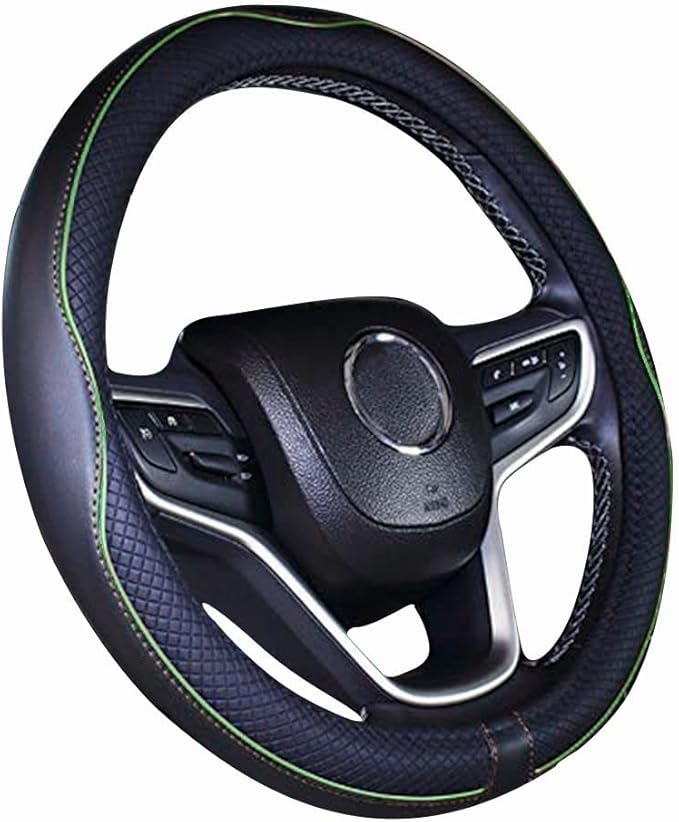 Mayco Bell Universal Standard Size Steering Wheel Cover Anti-Slip,Safety,Soft,Breathable,Durable,Full Surround,Comfortable Grip Microfiber Leather (14.5-15 inch, Green)