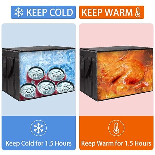 CIVJET Insulated Food Delivery Bag with Hard Bottom, XXX-Large Insulated Reusable Grocery Cooler/Hot Bags, Tote Bag for Shopping/Travel, Black, 3-Pack