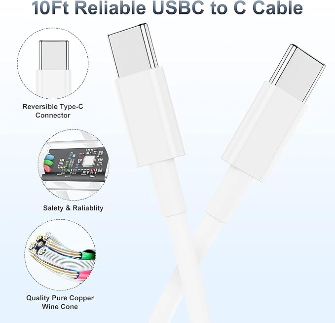 𝟐𝐏𝐚𝐜𝐤 𝟰𝟱𝗪 Dual Port iPhone 17 16 15 Fast Charger, USB C Charging Block and 10ft Type C to C Cable Cord Long for Apple iPhone 17 Pro Max/17 Air/16 Pro/15 Plus/iPad/Air/Mini,Wall Plug Cube Brick