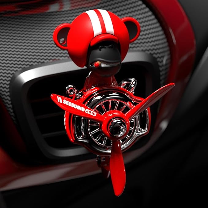Pilot Car Air Freshener, Cute Orangutan Car Vent Clip Air Freshener Automotive Air Outlet Fan Diffuser, Automotive Interiors Vent Decoration (Shake Head Style - Red)