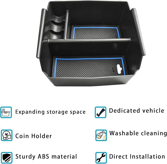 EDBETOS Center Console Organizer Tray Compatible with Jeep Wrangler JK/JKU 2011-2018 Rubicon Sport Sahara Accessories Armrest Storage Glove Box, (Blue Trim)