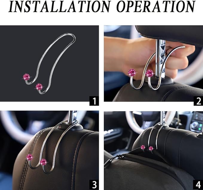 SAVORI Auto Hooks Bling Car Hangers Organizer Seat Headrest Hooks Strong and Durable Backseat Hanger Storage Universal for SUV Truck Vehicle 2 Pack (Fuchsia)