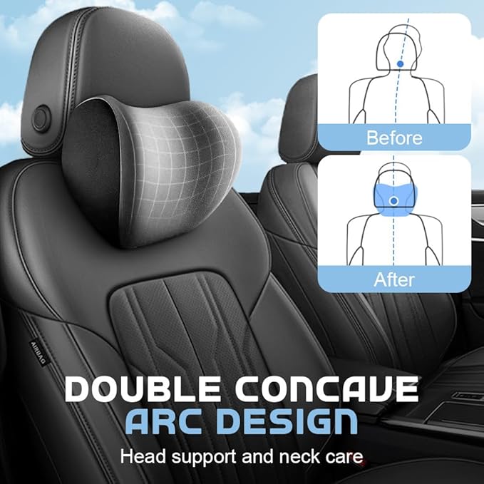 2025 New Car Headrest & Lumbar Support Cushion, Ergonomic Car Seat Headrest Neck Rest Cushion Lumbar Support Pillow Memory Foam & Breathable Removable Cover for Neck Back Pain Relief (Pink)