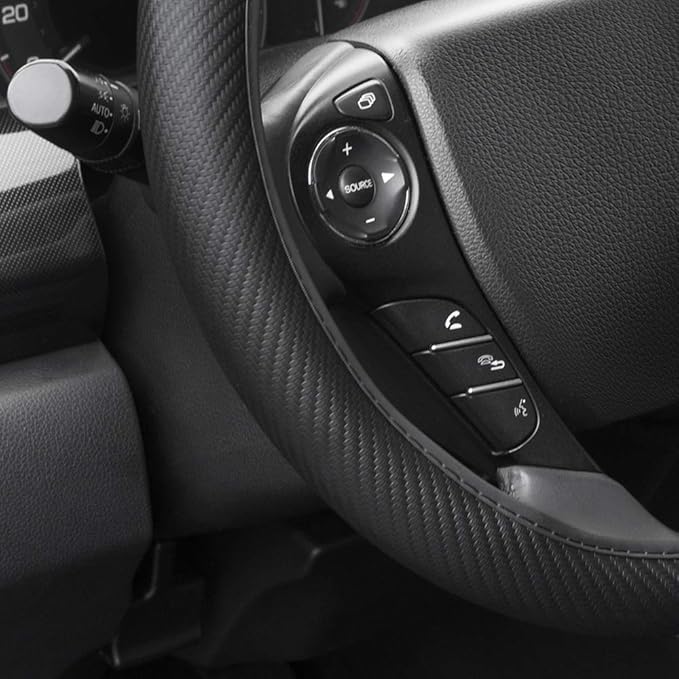 BDK UltraSport Series Steering Wheel Cover-Synthetic Leather Perforated Design & Stitching, All Black Carbon Fiber