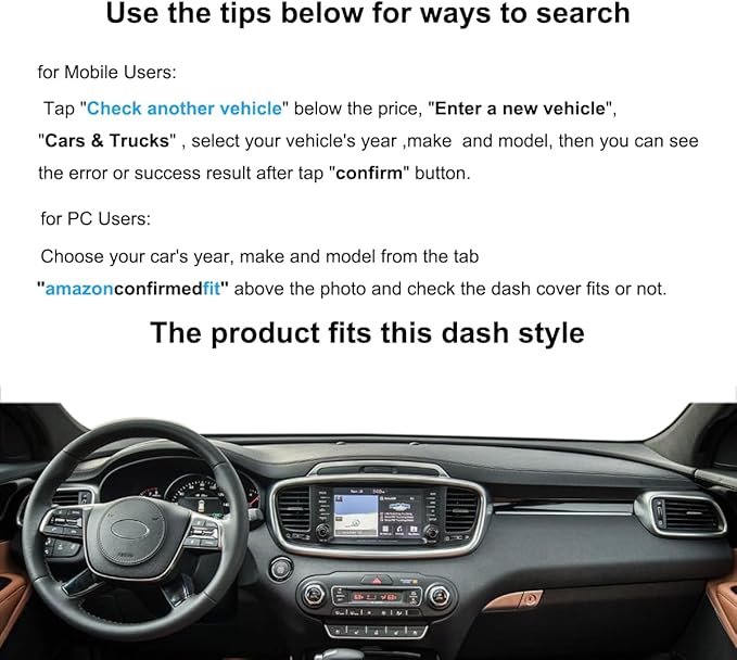 Yiz Dash Cover Mat Custom Fit for Kia Sorento 2016 2017 2018 2019 2020 with Dash Speaker with Sensors,Dashboard Cover Pad Carpet Protector(16-20 Black) J44