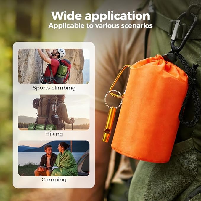 2026 New Blanket, Emergency Sleeping Bag for Survival, Blanket with Emergency Whistle Waterproof, Compact Lightweight, Emergency Mat for Survival Kit Car Camping Gear Hiking Go (Orange)