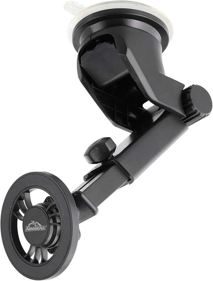 Armor All Magnetic Phone Mount for Car, Dashboard & Windshield Phone Holder with Industrial Suction Cup for MagSafe Phones, iPhones, Includes Magnet Ring for Samsung, Non-Magnetic Phones, & Cases