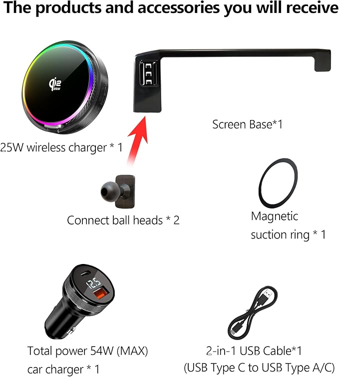 Qi2.2 25W Magnetic Car Mount Charger for 2025 2026 Toyota Camry Accessories, for Fast Charging Cell Phone Holder 8 Inch Screen Fixed Clip with Cooling Fan＆54W Fast Adapter