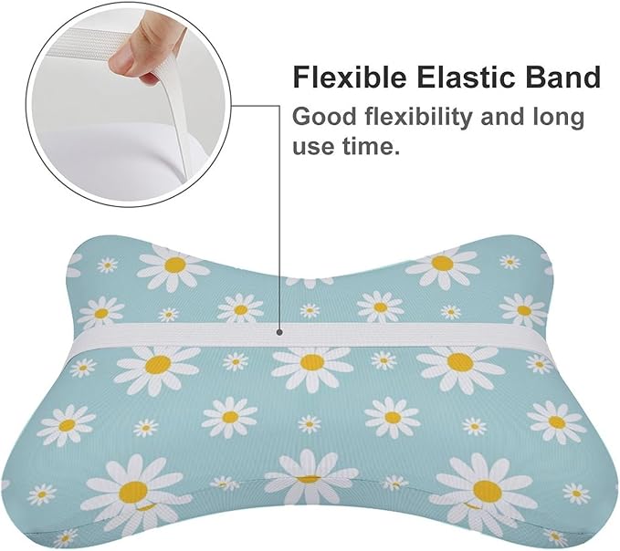 Car Headrest Pillow Compatible with Sky Blue Daisy Flowers, Cartoon Neck Pillow for Car, 2 Pcs Comfortable Soft Car Seat Pillow for Driving,Head Rest Cushion, Cute Neck Pillow for Travel