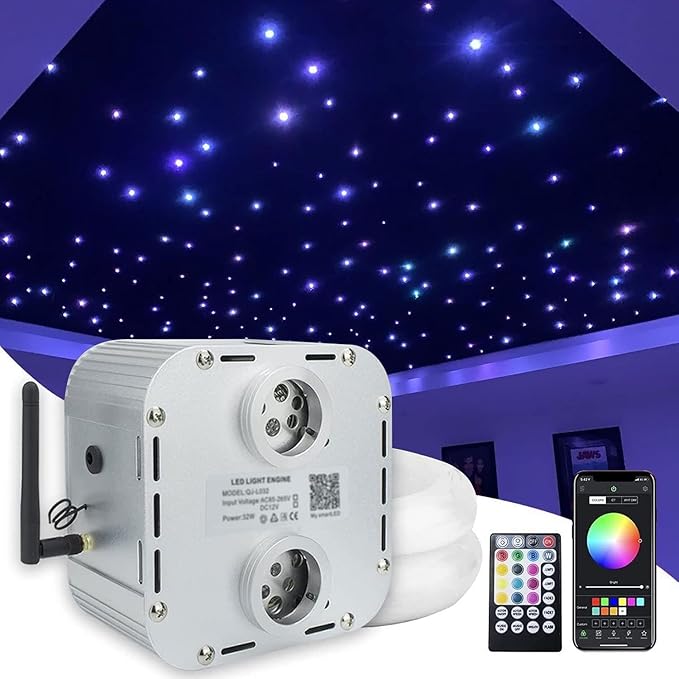 AMKI High Brightness Dual Color 32W Twinkle Mixed1330pcs16.4ft Fiber Optic Starlight Headliner Kits RGBW Sound Activated APP/Remote Control for Movie Theater Home Ceiling Decor