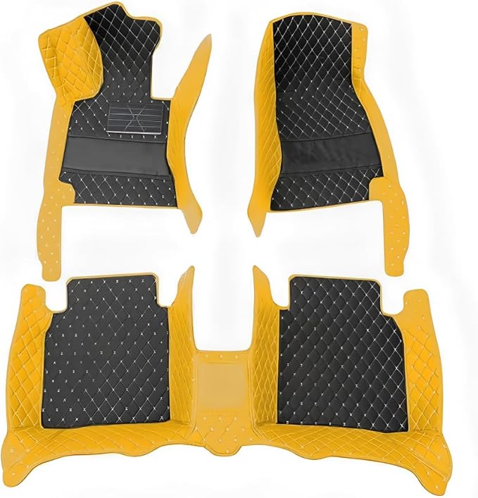 Customize Car Floor Mats for 99% Sedan SUV Sports Car All Weather Leather Full Coverage Waterproof Non-Slip Vehicle Lining Pads (Yellow Black)