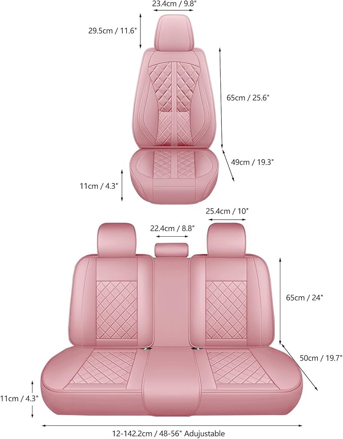 otoez Pink Car Seat Covers Full Set, Leather Seat Cover 5 Seat Waterproof & Breathable Automotive Seat Cushion Protector Full Coverage for Cars Sedens, Trucks, SUVs, Vans (Pink)