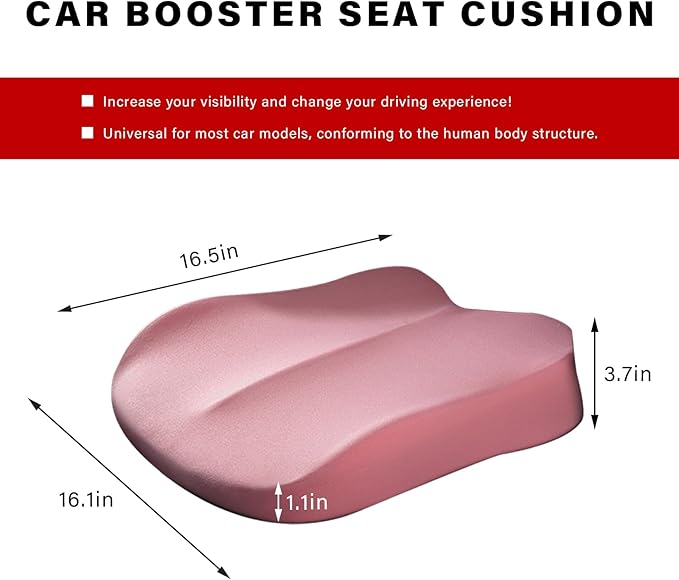 Car Seat Cushion, Ergonomic Memory Foam Auto Booster Seat Pad with Nonslip Bottom, Comfortable Vehicle Cushion for Short People Driving Fit for Sedan Truck SUV, Car Accessories (Pink)