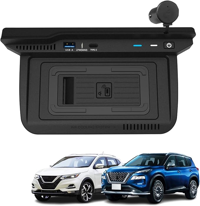 Wireless Car Charger for Nissan Rogue 2021-2023, New Upgrades Interior, 15W Fast Phone Charging Pad with 27W USB & Type-C Port for Any Qi Smartphone