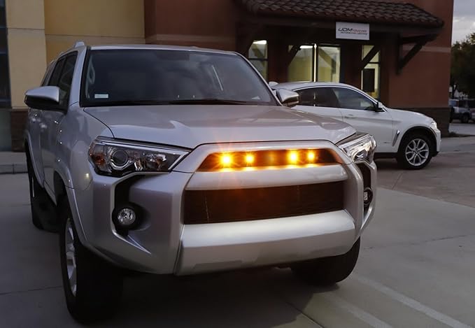 iJDMTOY 4pc Set 3W High Power LED Grille Mesh Mount Lighting Kit Compatible with Toyota FJ Cruiser 4Runner Tacoma etc., 2500K Amber Projector Lens Spot Beam LED Lights