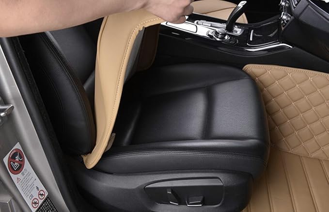 Car Seat Cushions Cover, 2pcs PU Leather Car Seat Covers Car Seat Protector Cover for Car Driver and Passenger Seat Bottom (Width 20.8×deep 21×Thick 0.35 inch)(Beige-B)