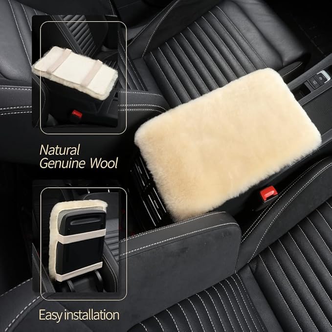 Sheepskin Armrest Cover Auto Center Armrest Cover Car Soft Console Pad, Fluffy Wool Auto Center Console Cover for Most Car Arm Rest Decoration Protector 7 x 13 Inch (Shearling, Pink)