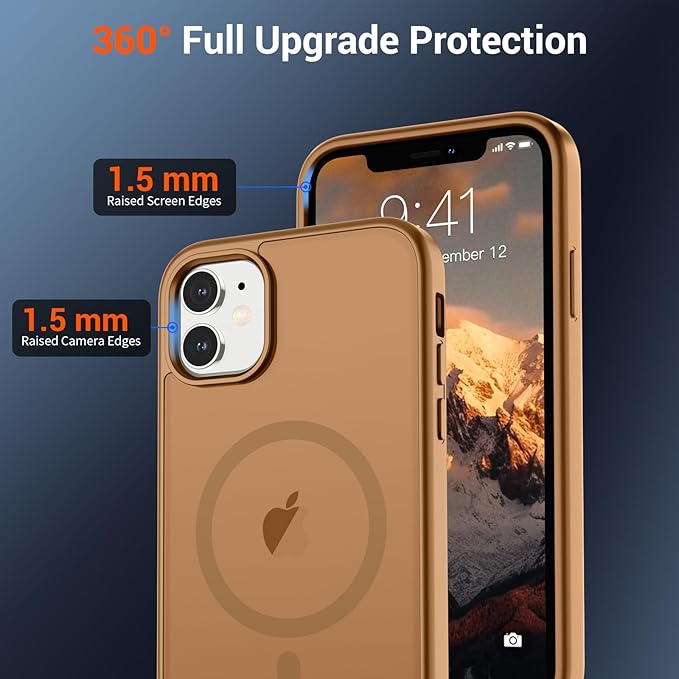 SUPFINE Magnetic for iPhone 11 Phone Case(Compatible with MagSafe)(Military Grade Drop Protection) Slim Translucent Matte Shockproof with Anti-Fingerprint Phone Case,Brown