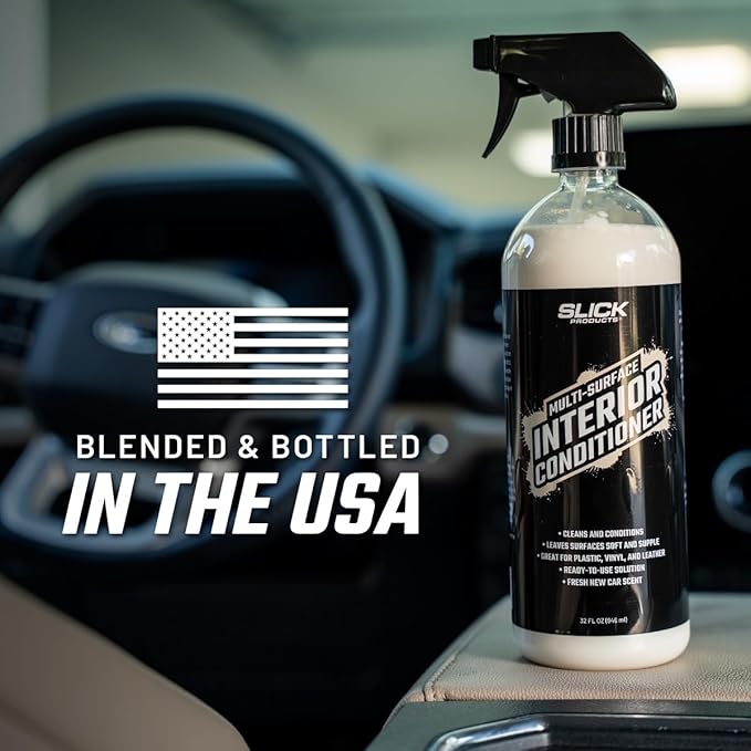 Slick Products Multi-Surface Interior Conditioner – Cleans & Conditions Vinyl, Plastic & Leather – Non-Greasy Car Interior Cleaner & Protectant – Fresh New Car Scent – 128 oz.